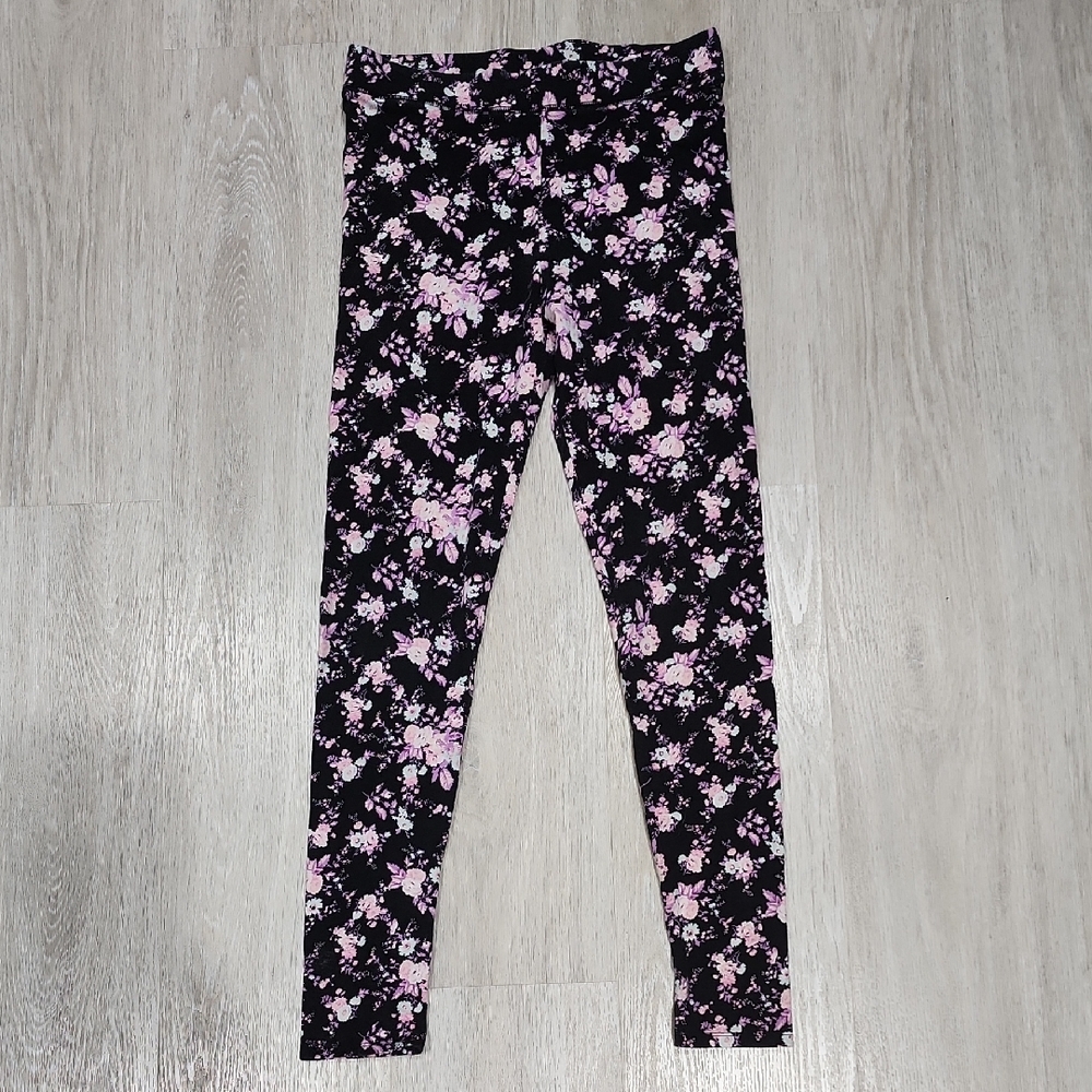PINK Victoria's Secret Black Leggings with Light Pink Floral Print